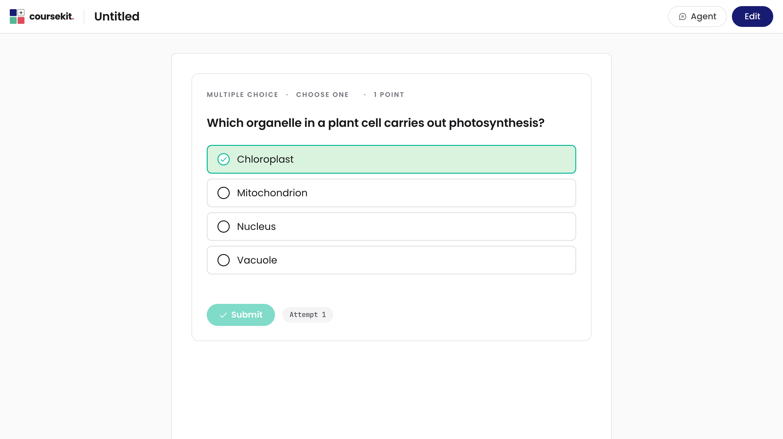 Preview mode: the learner answers the question